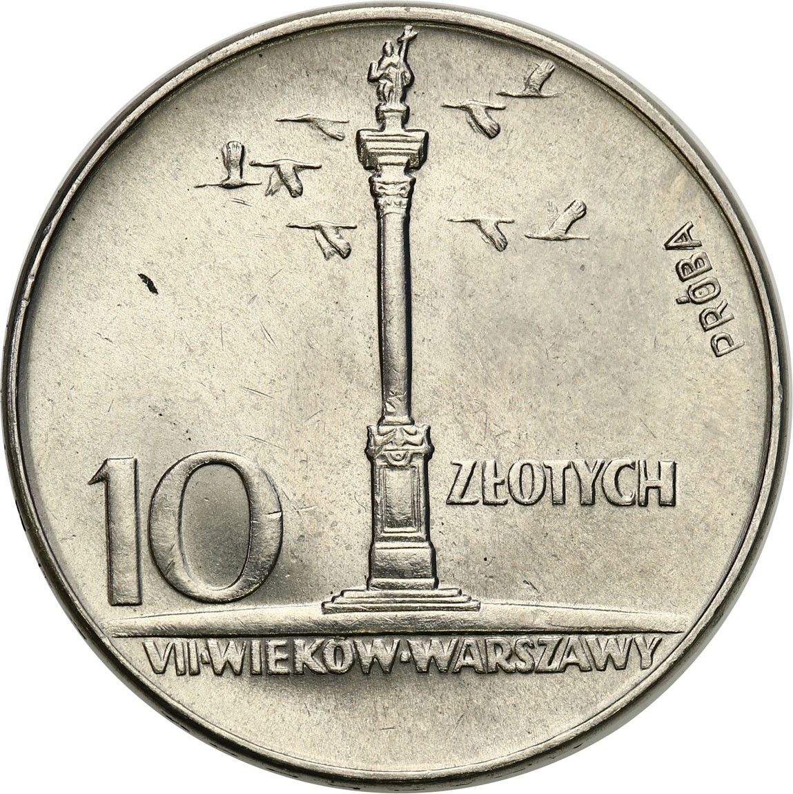 PRL. PRÓBA Nikiel 10 złotych 1966 – VII wieków Warszawy - kolumna Zygmunta